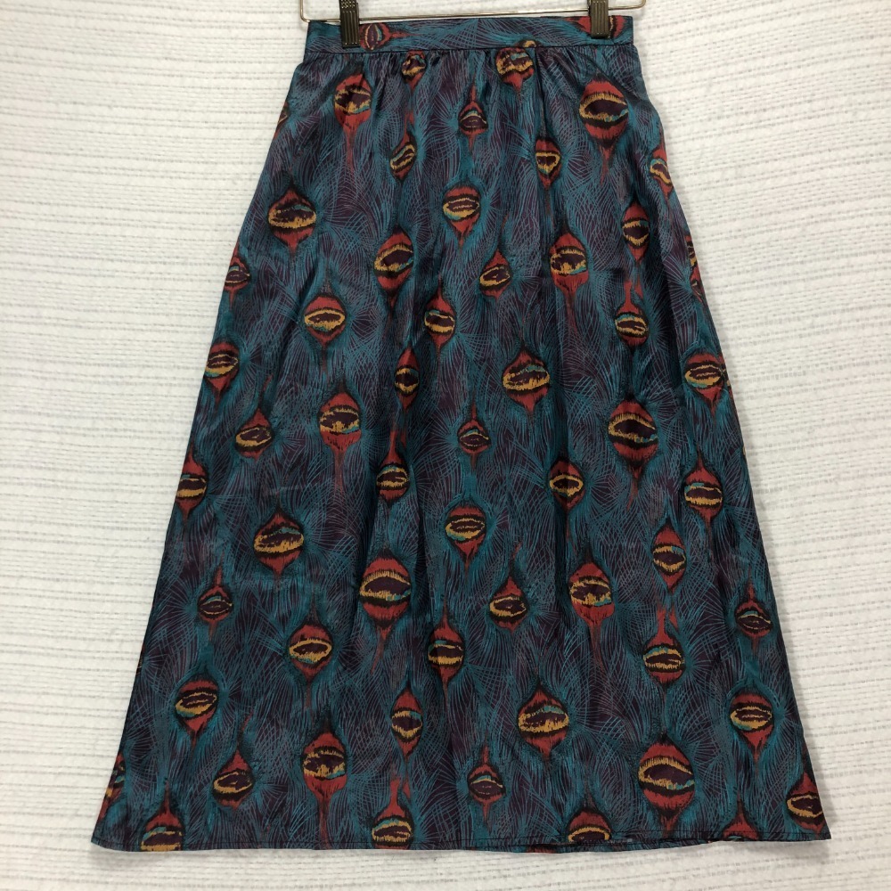 Patchington‎ Size 4 Peacock Eye Print Skirt A-Line Midi Elastic Waist Unique